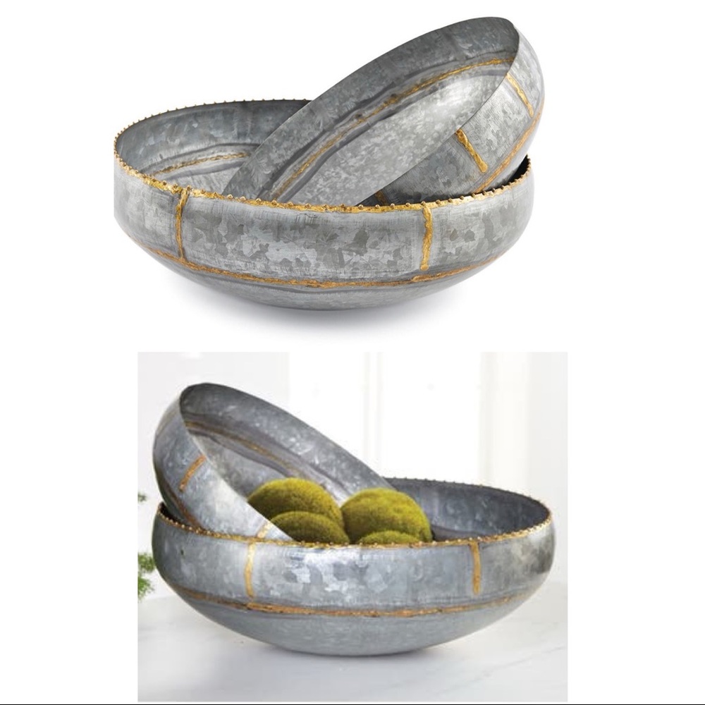 New MUD PIE Large Nested Tin Bowls 2-Piece Set
